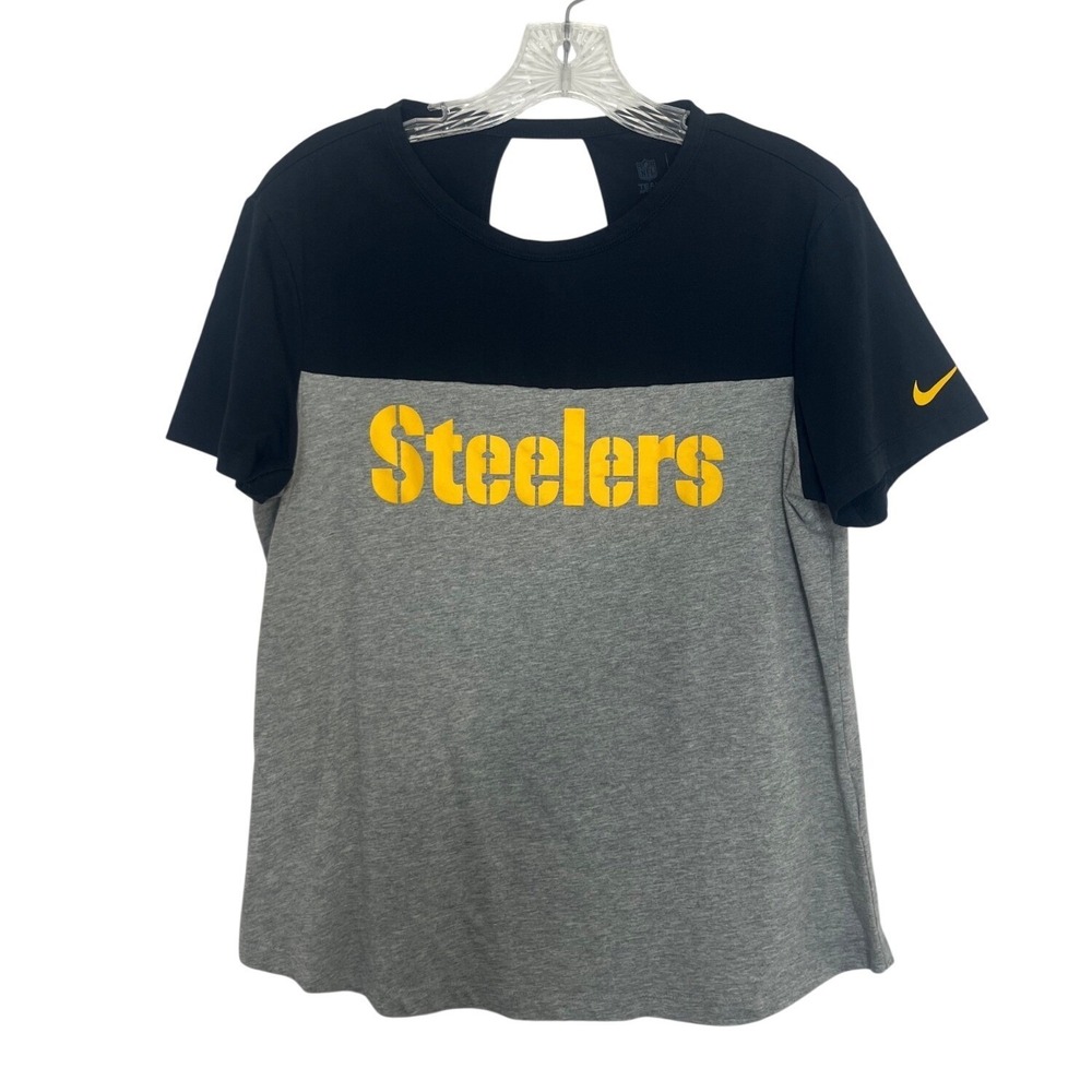 Nike NFL Pittsburgh Steelers Tshirt Medium Gray Black Cut‎ Out Fanwear